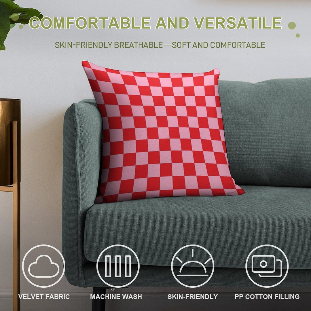 Checkered Pink And Red Soft Home Decor Throw Pillow