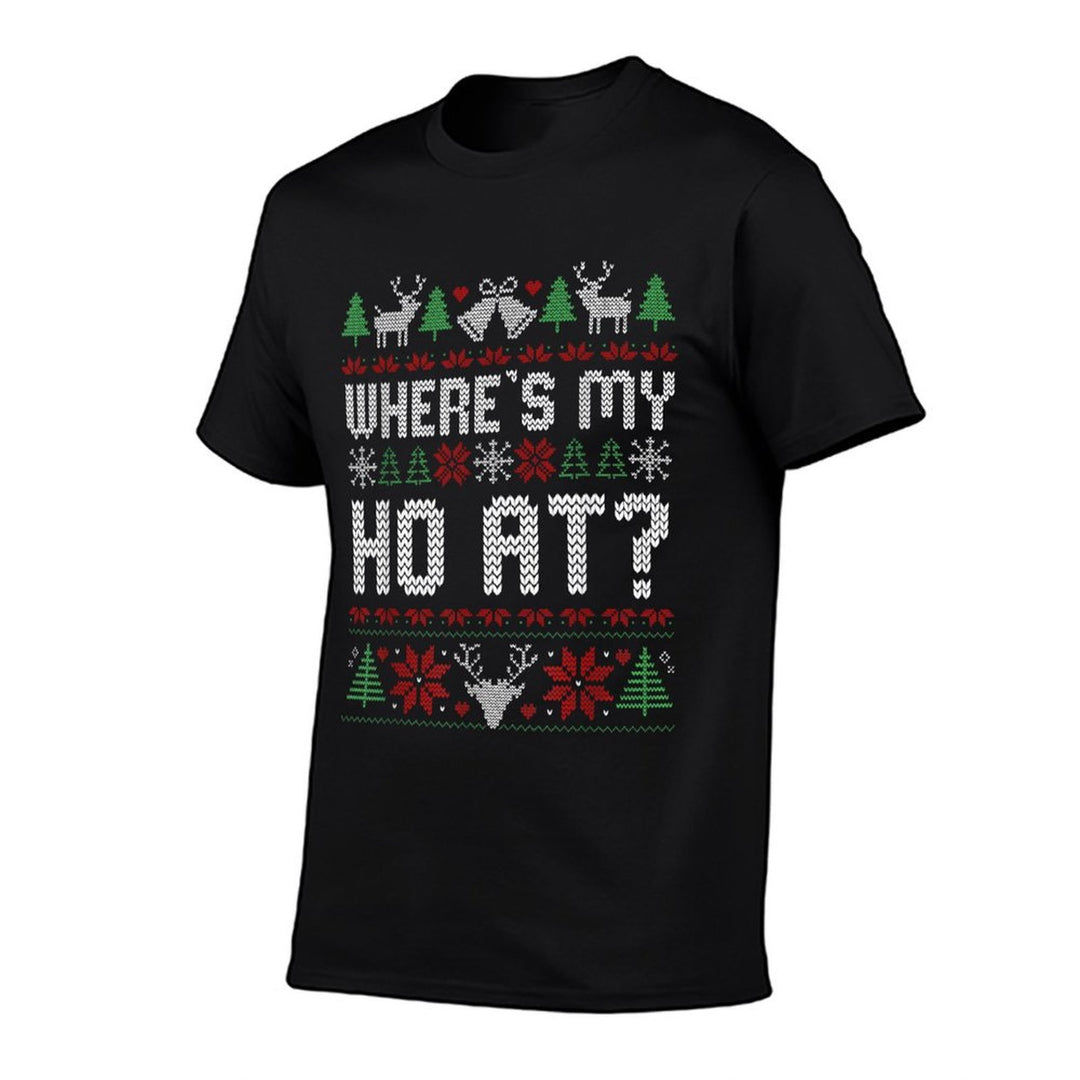 Where My Hos At Ugly Christmas Sweater Couples Matching  Moisture-wicking T-Shirt