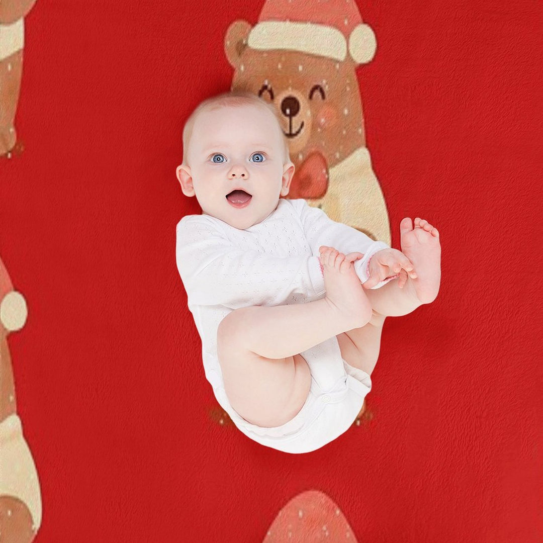 Cute Christmas Bear with Gift – Holiday Winter Illustration Travel-friendly Throw Blanket