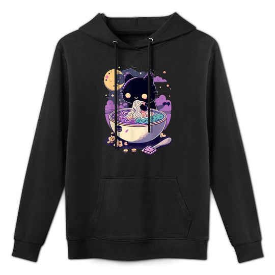 Creepy Kawaii Cat Eating Ramen Noodles Pastel Goth Aesthetic Shrink-Resistant Hoodie