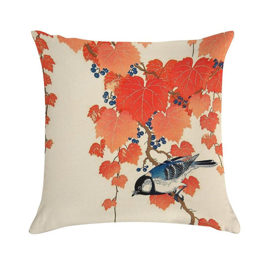 Vintage Japanese Jay And Autumn Grapevine Soft Anti-Pilling Throw Pillow