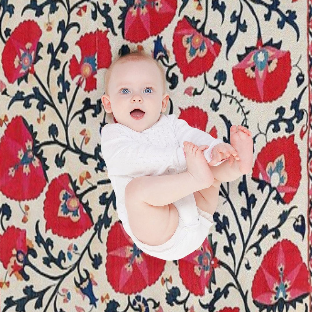 Shakhrisyabz Suzani Uzbekistan Floral Embroidery Print Easy Care Throw Blanket