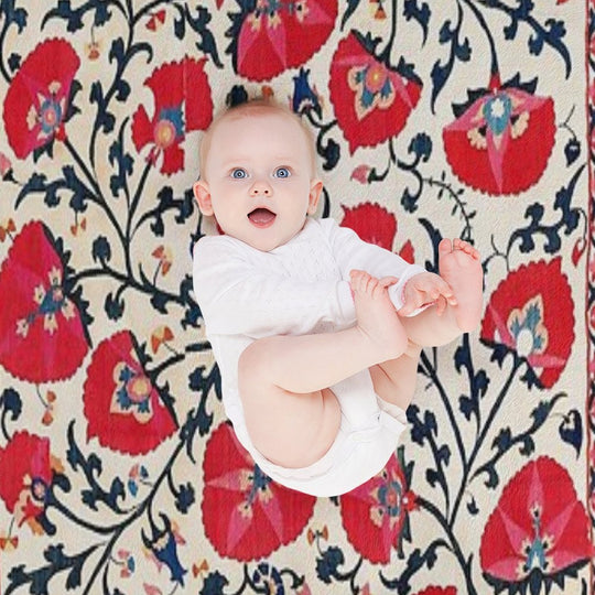 Shakhrisyabz Suzani Uzbekistan Floral Embroidery Print Easy Care Throw Blanket