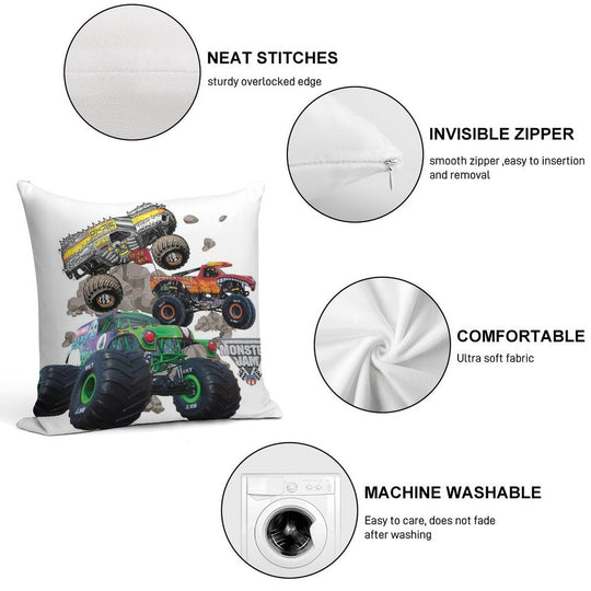 Monster Jam Trucks Soft Reinforced Edging Throw Pillow