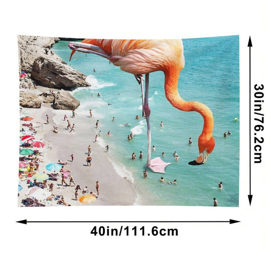 Flamingos on The Beach, Wildlife Surrealism Birds, Nature Flamingo Fantasy Beach Summer Photography Tapestry