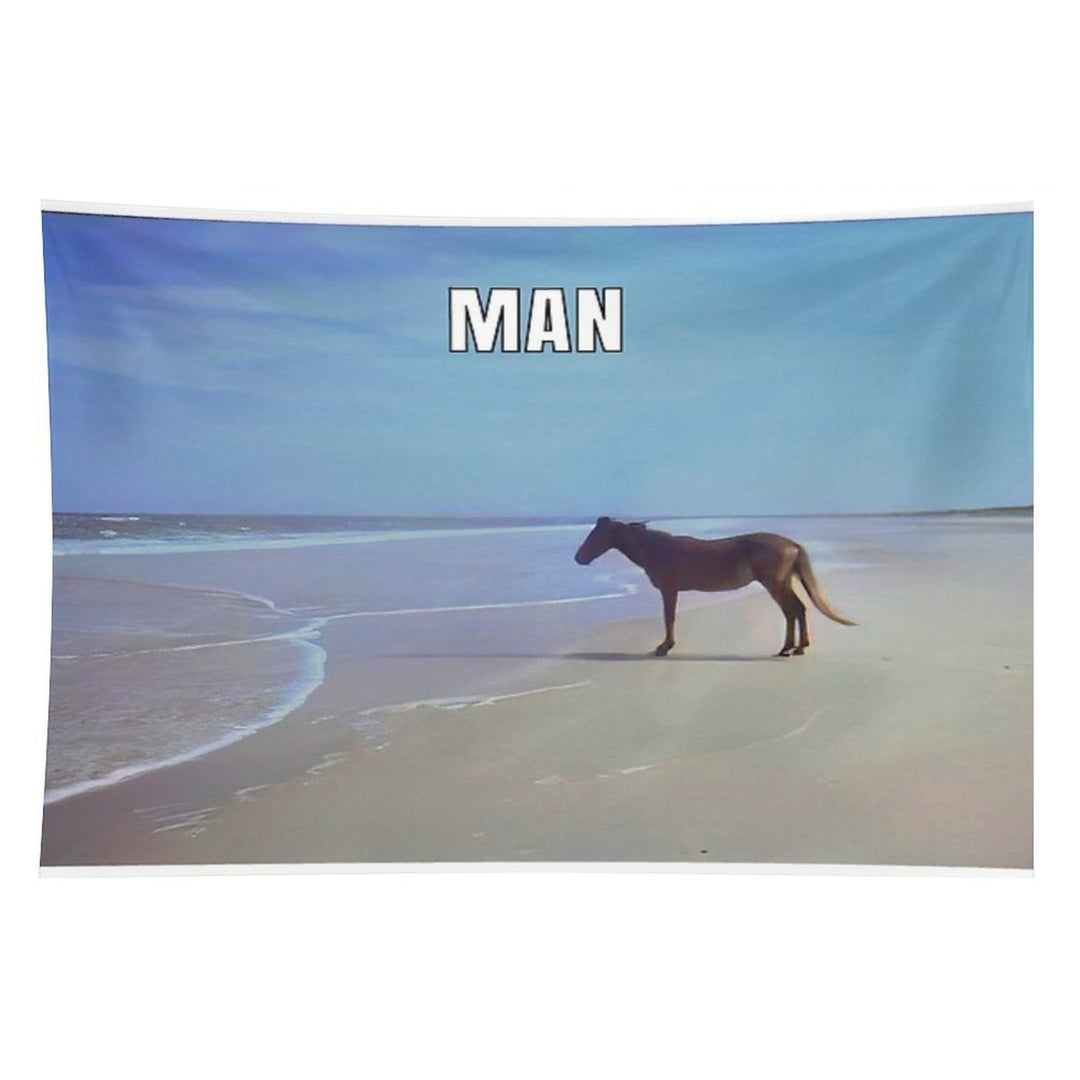 Man ♞ HD  Horse on Beach Meme Tapestry