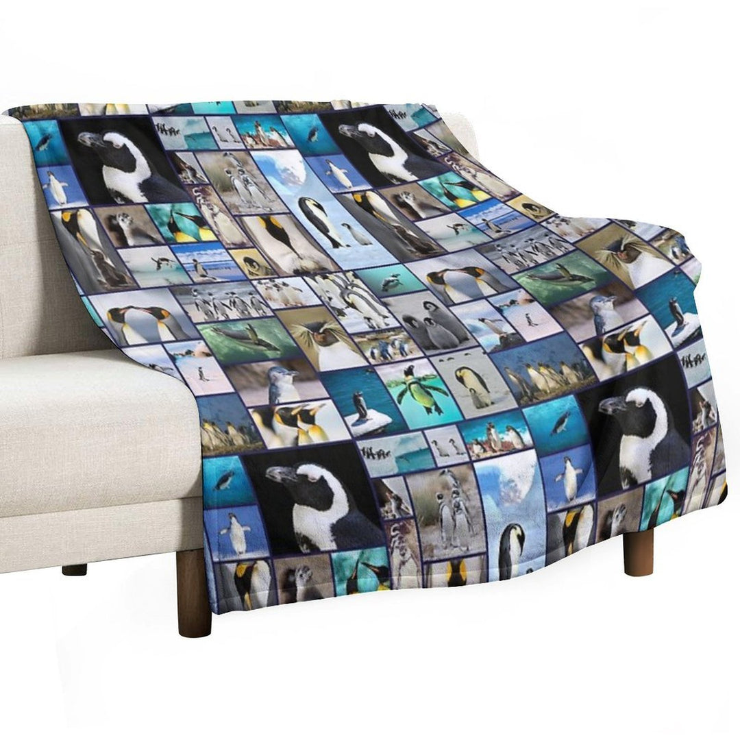 Penguin Pattern Photo Collage Velvety-soft Throw Blanket