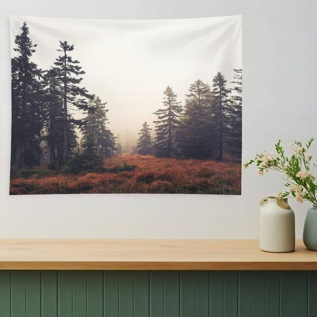 You Are Here  Wild Romantic Misty Fairytale Wilderness Forest With Cascadia Trees Covered In Magic Foggy Sunlight Tapestry