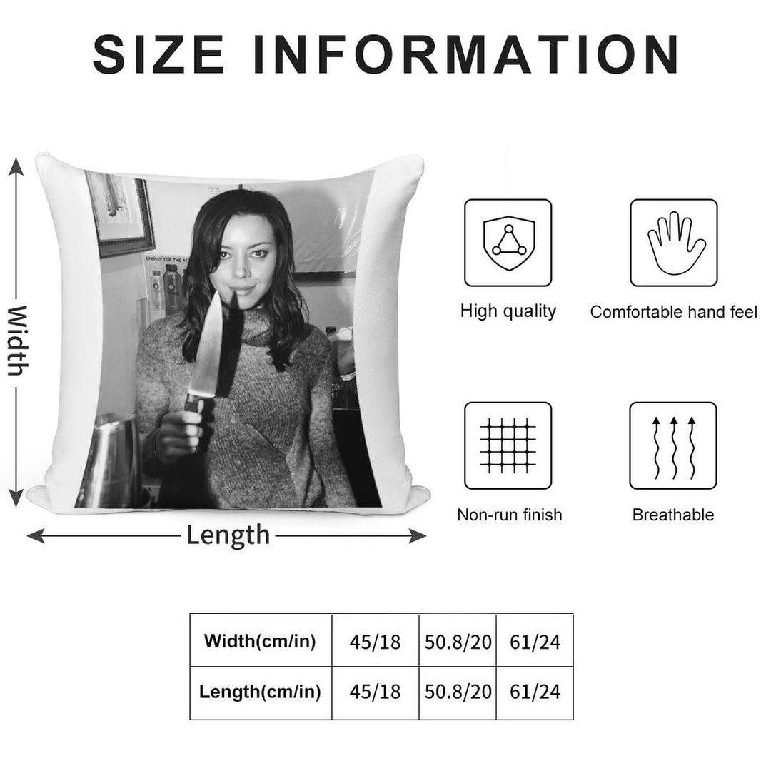 Aubrey Plaza Holding Knife Soft Decorative Cover Throw Pillow