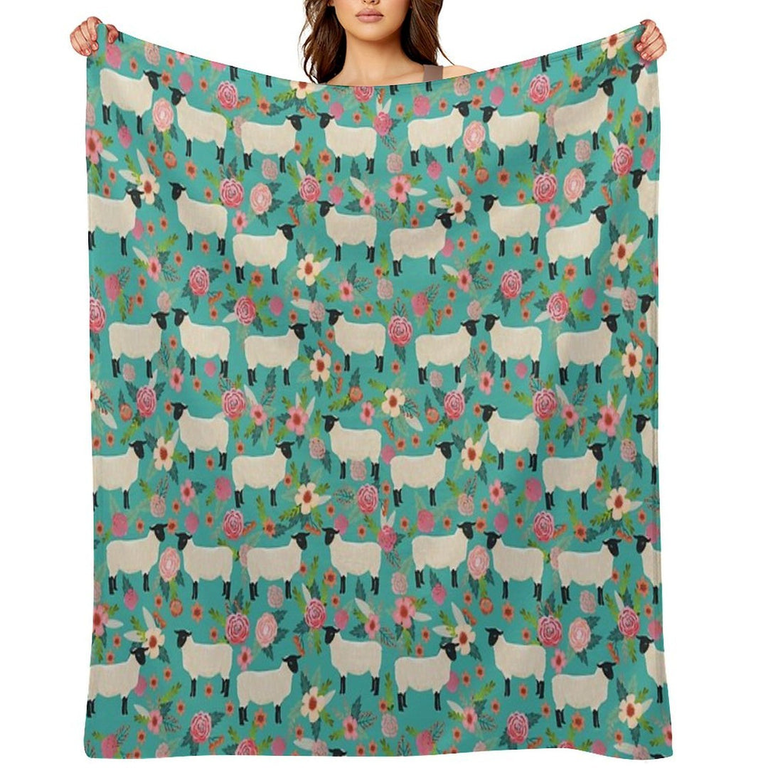 Sheep Farm Sanctuary Florals Pattern Cute Gifts for Animal Lovers Wrinkle-free Throw Blanket
