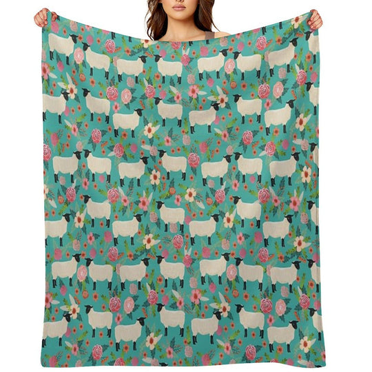 Sheep Farm Sanctuary Florals Pattern Cute Gifts for Animal Lovers Wrinkle-free Throw Blanket