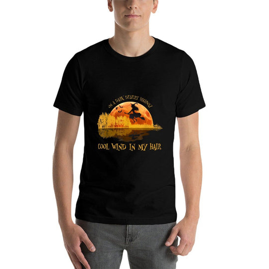 Flying Witch Riding Her Broom On A Desert Highways Halloween  Relaxed-fit T-Shirt
