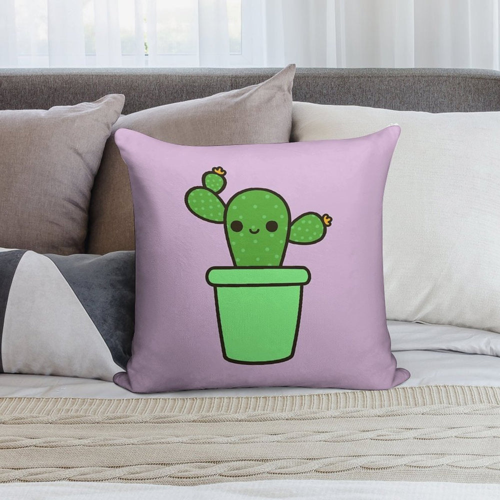 Cute Cactus in Green Pot Soft Shrink-Resistant Throw Pillow
