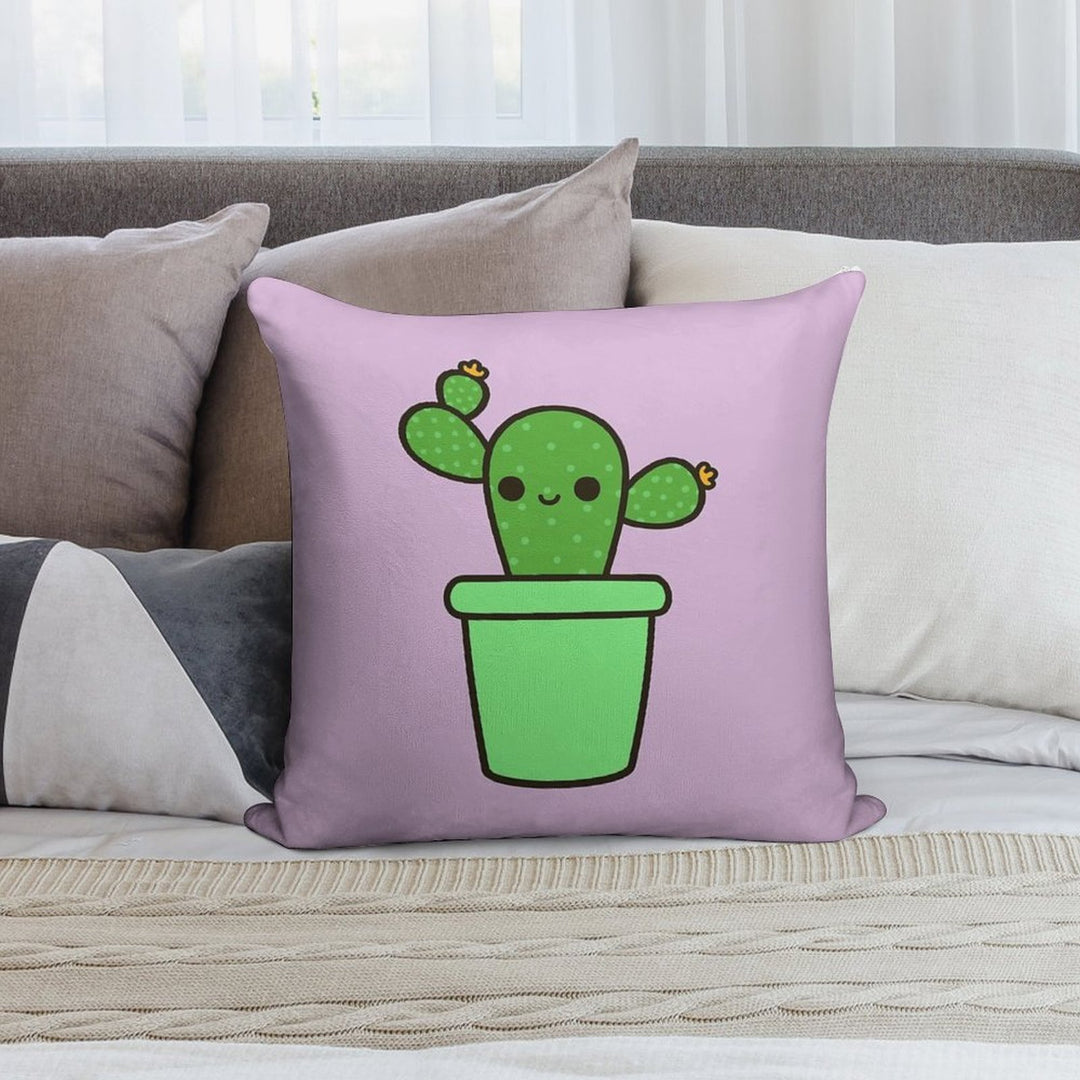 Cute Cactus in Green Pot Soft Shrink-Resistant Throw Pillow