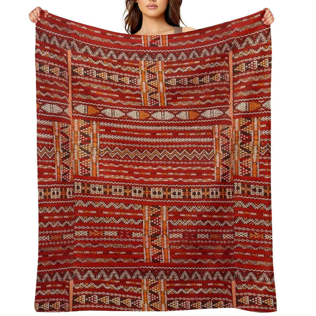 Red Vintage Moroccan Pattern Premium Throw Blanket
