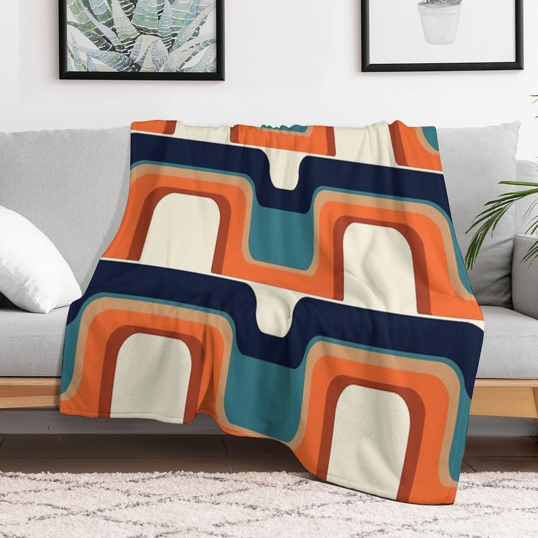 Mid-Century Modern Meets 1970s Orange & Blue Easy Care Throw Blanket