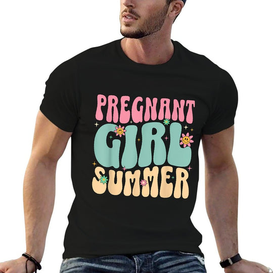 Groovy Pregnancy Reveal Pregnant Girl Summer Baby Shower -  Lightweight T-Shirt