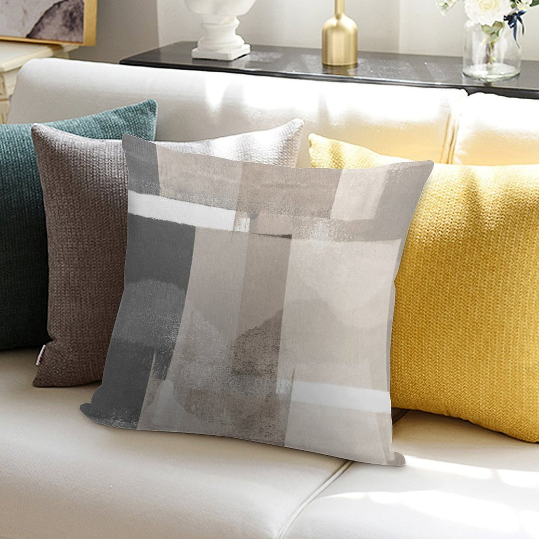 Grey And Beige Geometric Abstract Building Blocks Soft Home Decor Throw Pillow