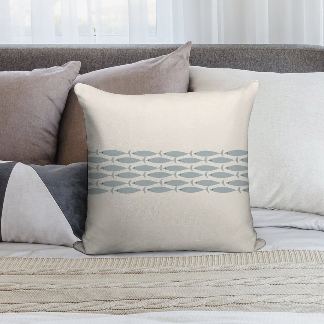 Fish Stripe 6 - Minimalist Mid Century Modern Pattern in Cream And Light Blue-Grey Soft Style Accent Throw Pillow