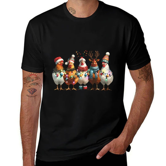 Christmas Chickens Funny Graphic For Farm Lover  Polyester Blend T-Shirt