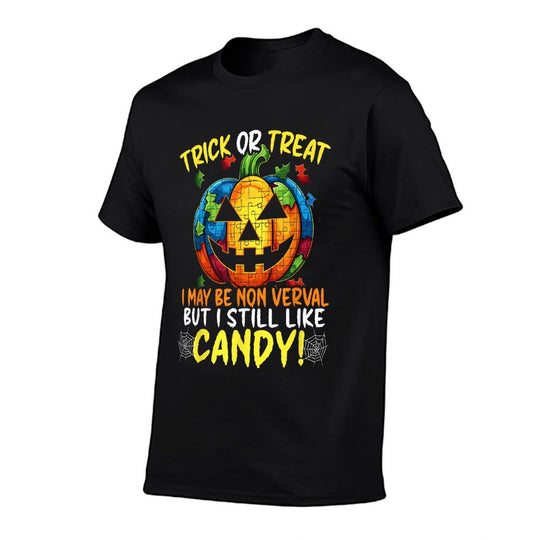 Autism Halloween Puzzle Trick Or Treat Autism Awareness  Cotton T-Shirt
