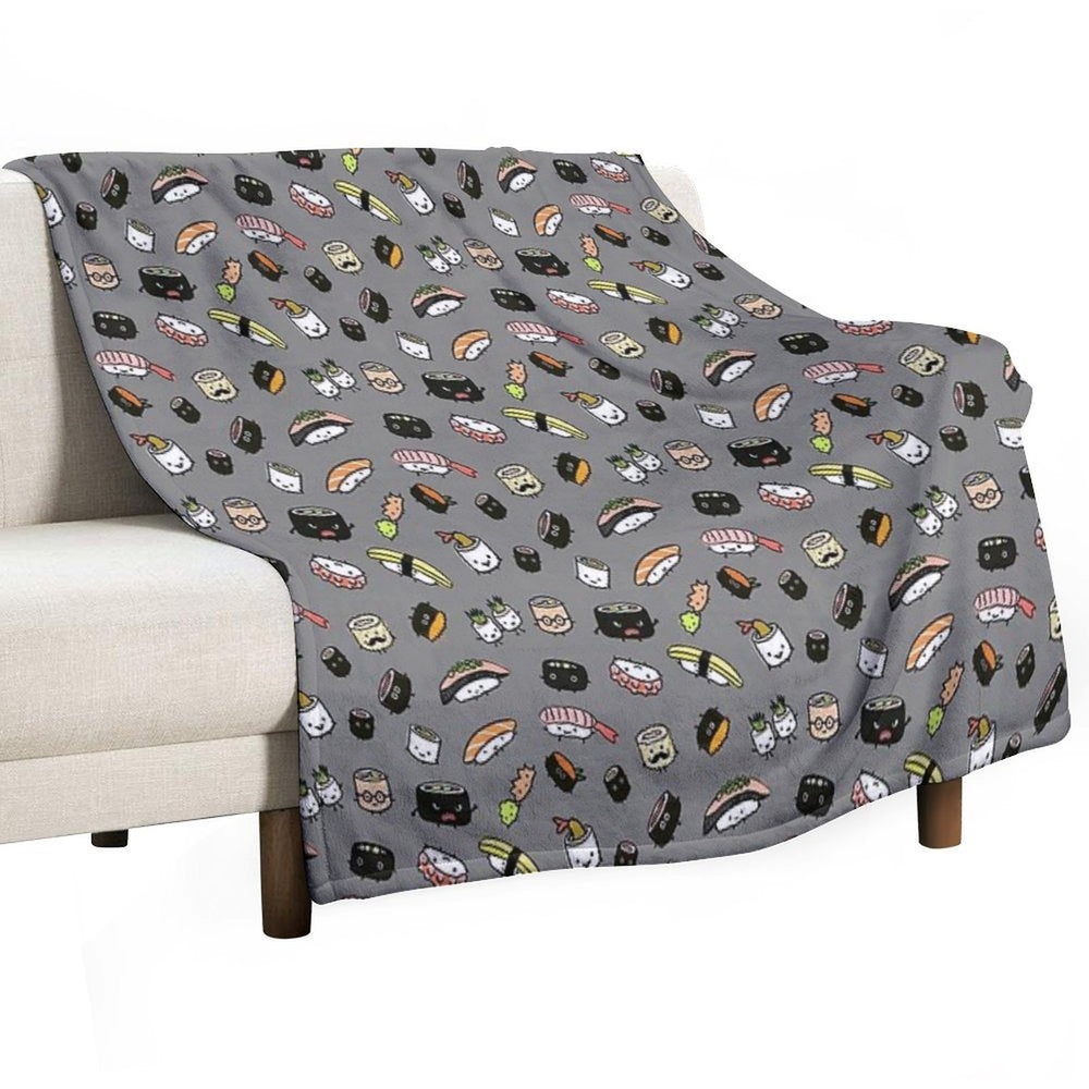 Kawaii Sushi Party Machine-washable Throw Blanket