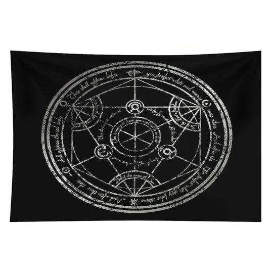 Human Transmutation Circle - Silver Grunge Tapestry