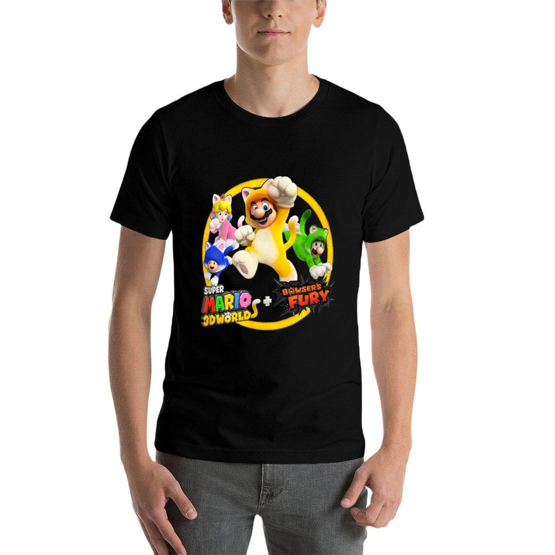 Super Mario 3D World Bowsers Fury Cat Suit Group Jump  Graphic-printed T-Shirt
