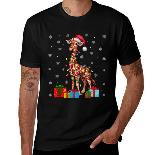 Giraffe Ugly Xmas Lights Santa Hat Giraffe Christmas  Slim-fit Cut T-Shirt