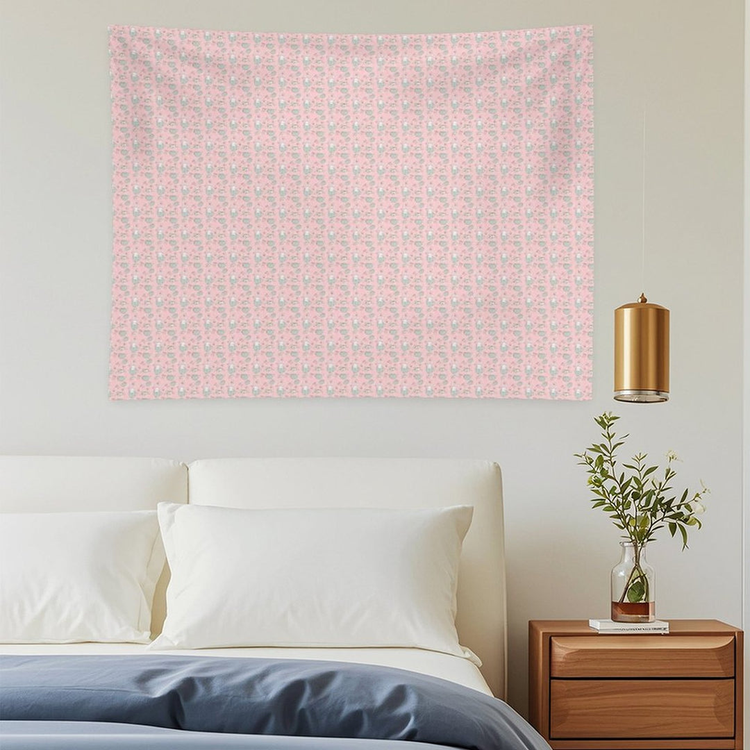 Cute Bunny Teacup Seamless Pattern Pretty Pink Tapestry