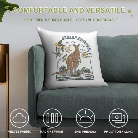 Vintage Style Kangaroo  Always Was Always Will Be Soft Short Plush Fabric Throw Pillow