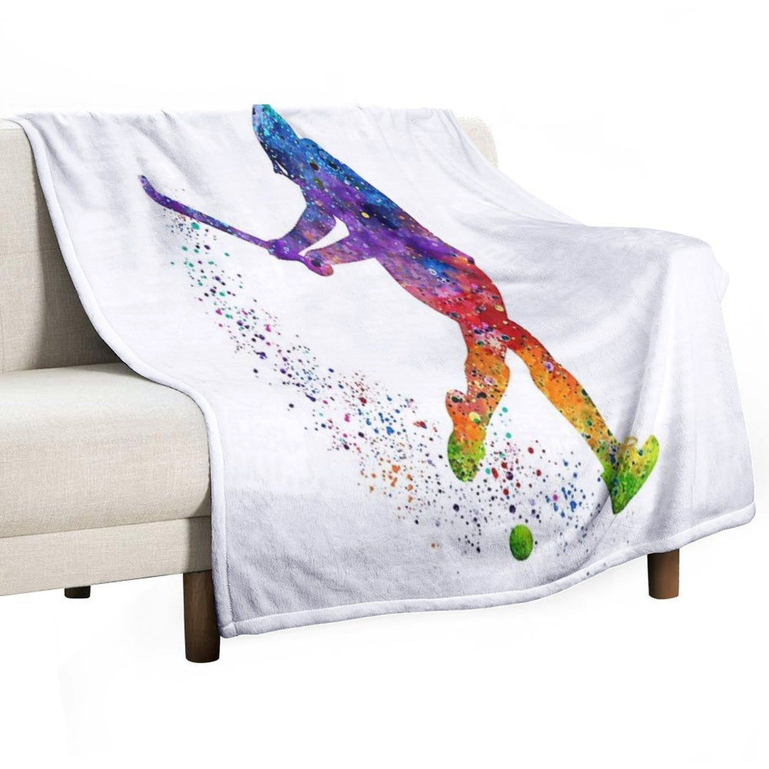 Field Hockey Girl Watercolor Silhouette Comfort Throw Blanket