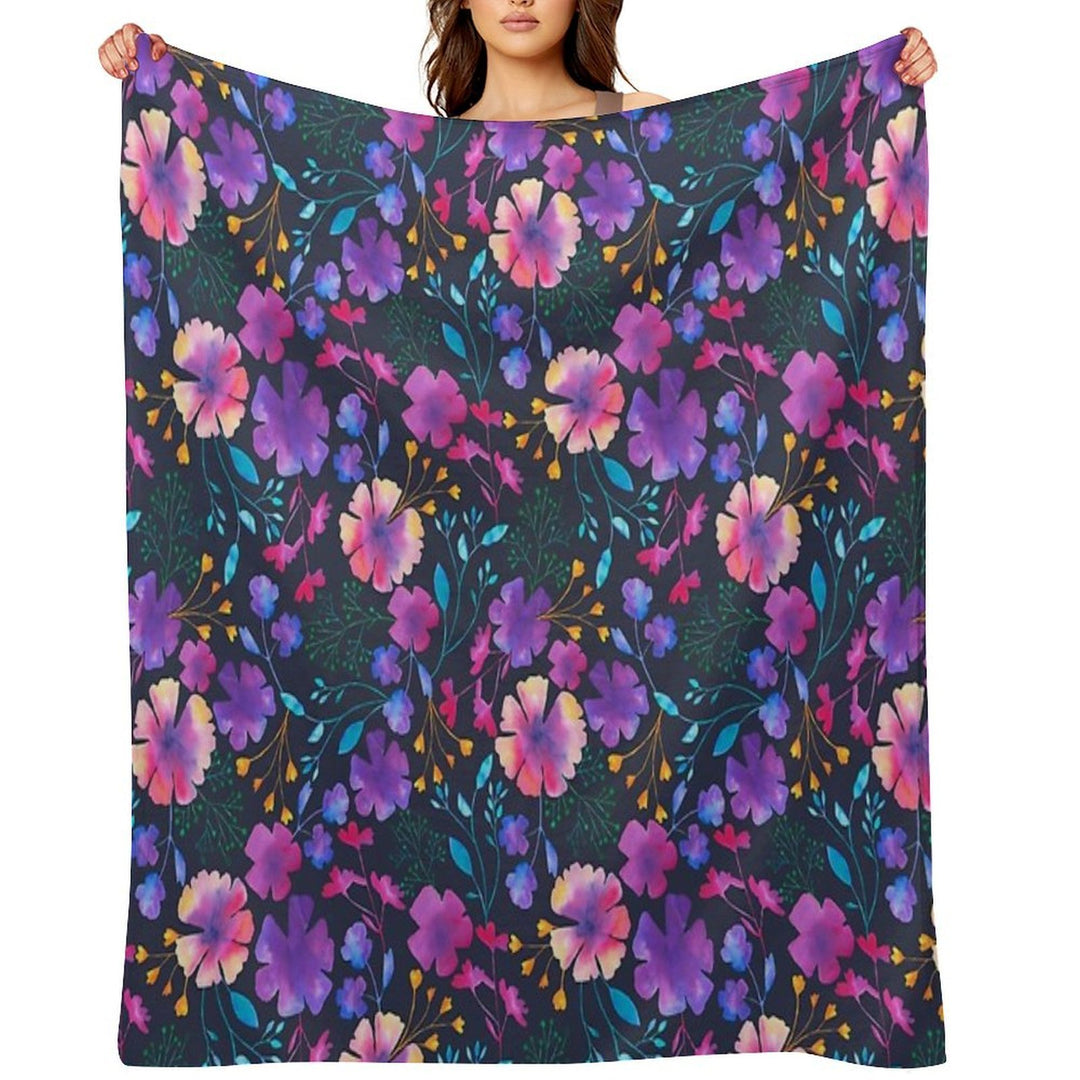 Fluro Floral Watercolour Flower Pattern Easy Care Throw Blanket