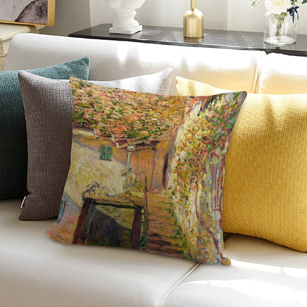 Claude Monet L'escalier (The Staircase) Soft High-Density Material Throw Pillow