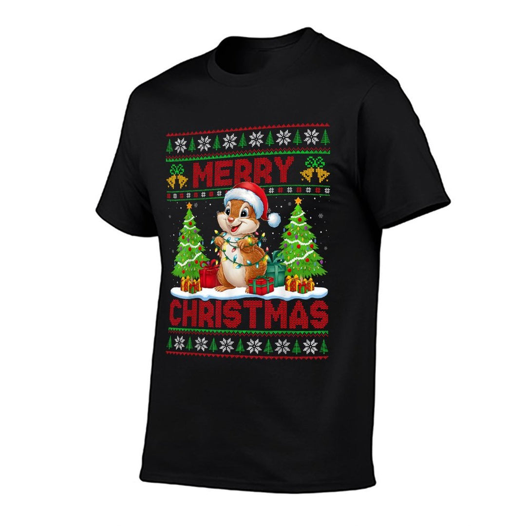 Xmas Tree Ugly Style Santa Hat Chipmunk Christmas  Slim-fit Cut T-Shirt