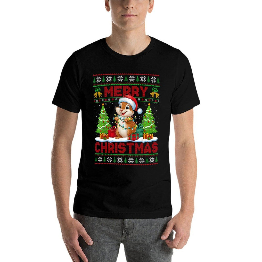 Xmas Tree Ugly Style Santa Hat Chipmunk Christmas  Slim-fit Cut T-Shirt