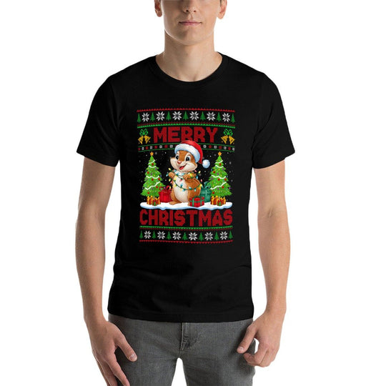Xmas Tree Ugly Style Santa Hat Chipmunk Christmas  Slim-fit Cut T-Shirt
