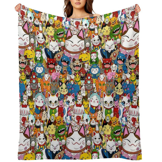 Maneki Neko (Lucky Cat) Collection Eco-conscious Throw Blanket