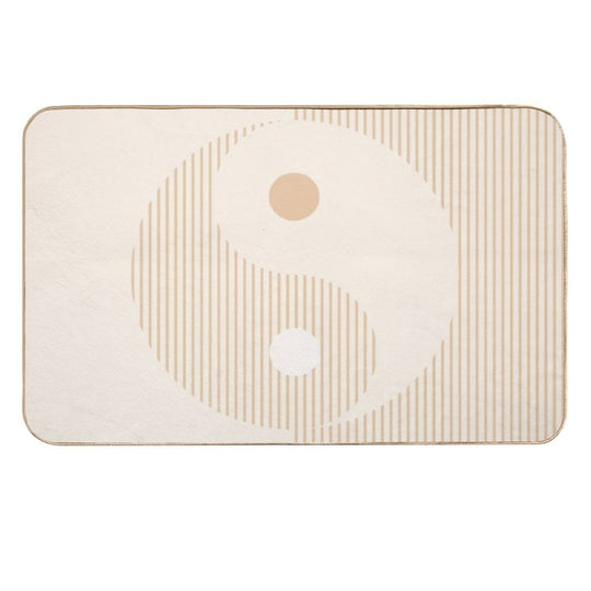Geometric Lines Ying And Yang II in Beige Shades  Toxin-Free Bath Mat