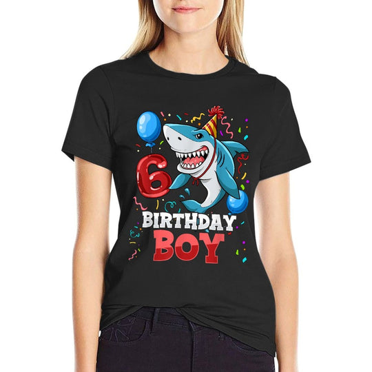 Shark 6th Birthday Boy  Rolled Sleeves T-Shirt