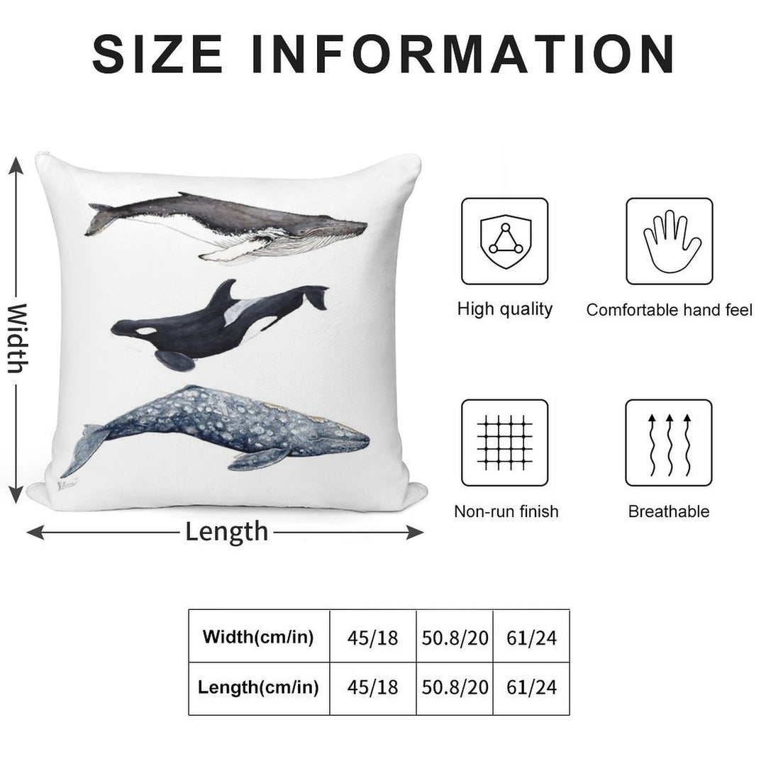 Orca, Humpback And Grey Whale Soft Home Decor Throw Pillow