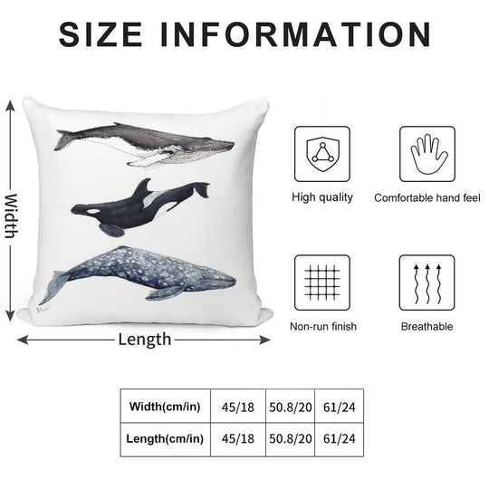 Orca, Humpback And Grey Whale Soft Home Decor Throw Pillow