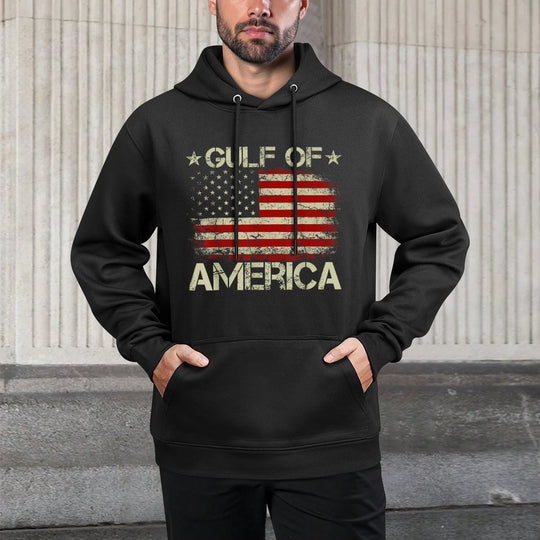 Gulf of USA America Vintage American Flag Patriotic Cotton-Polyester Blend Hoodie
