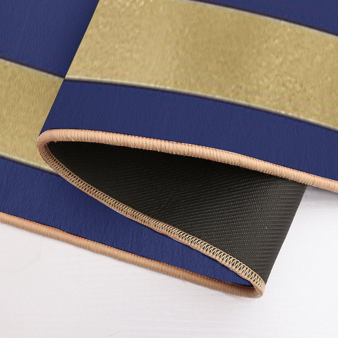 Navy Blue And Gold Metallic Horizontal Stripes  Toxin-Free Bath Mat