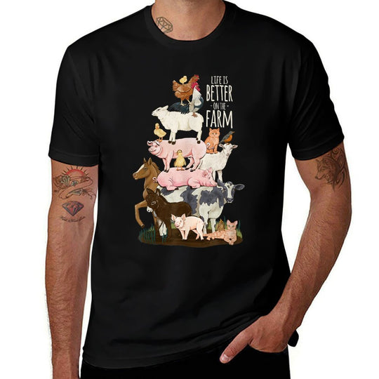Life Is Better on The Farm, Cute Animals, Country Farm Girl  Fade-proof Color T-Shirt