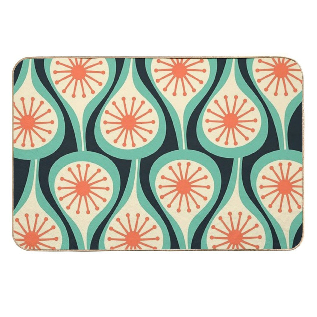 Mid Century Modern Atomic Drops Teal Orange Black Pattern  Multi-Purpose Bath Mat