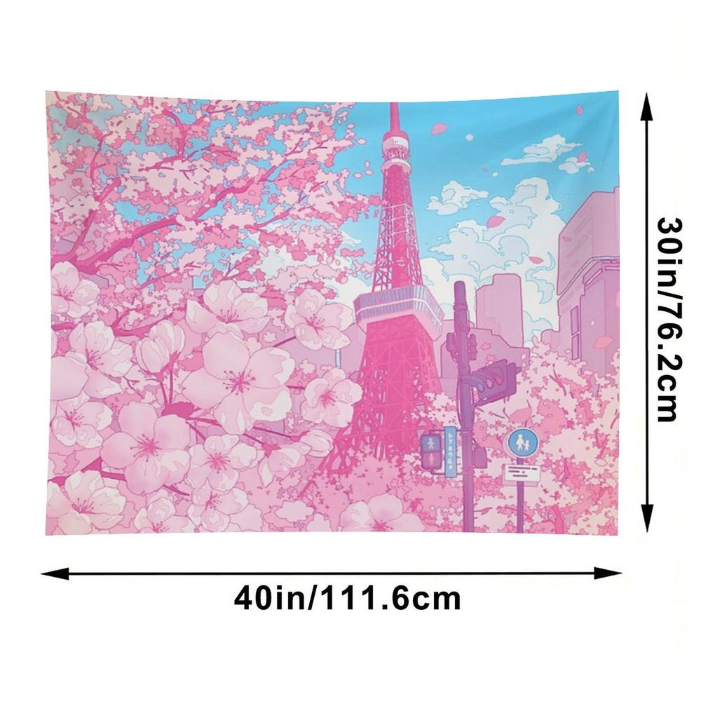 Tokyo Tower & Cherry Blossom (Corrected Colors) Tapestry