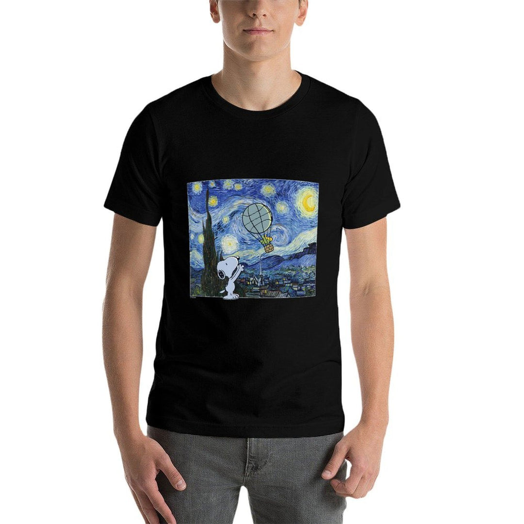 Starry Night Snoopy & Woodstock Balloon  Tagless Design T-Shirt
