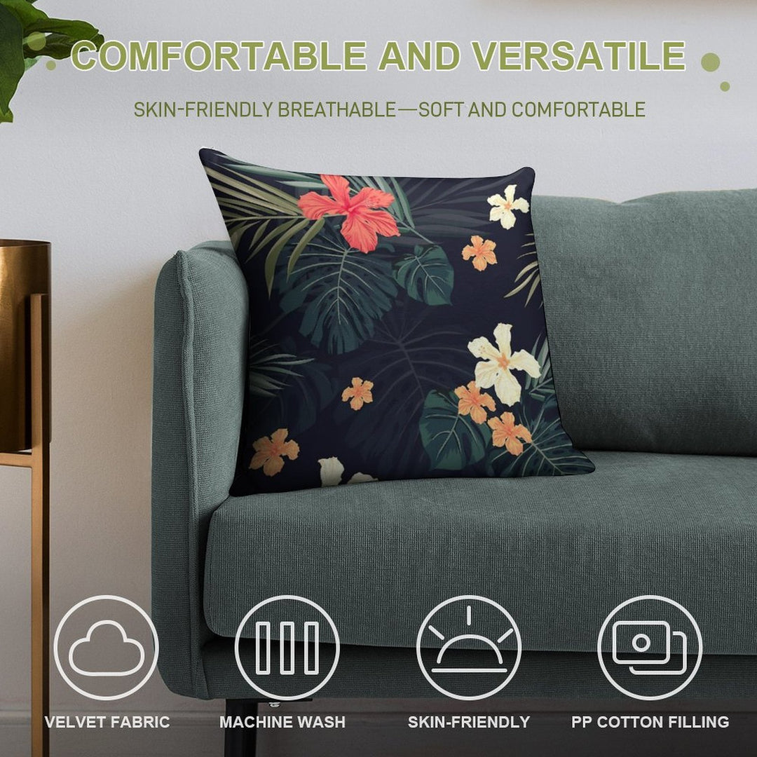 Dark Tropical Flowers Soft Easy Maintenance Throw Pillow