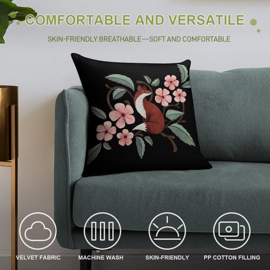 Fox in Cherry Blossoms Soft Warmth Comfort Throw Pillow